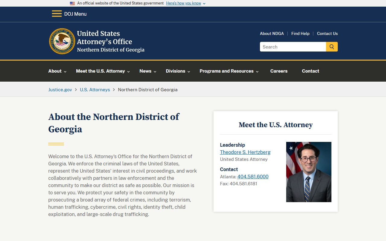 U.S. Attorney Northern District of Georgia home page