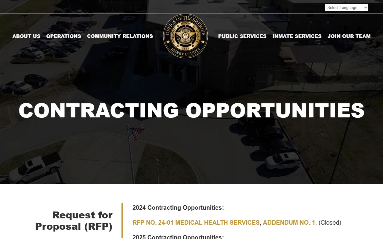 Henry County Sheriff contracting opportunities page with 2025 jail service awards
