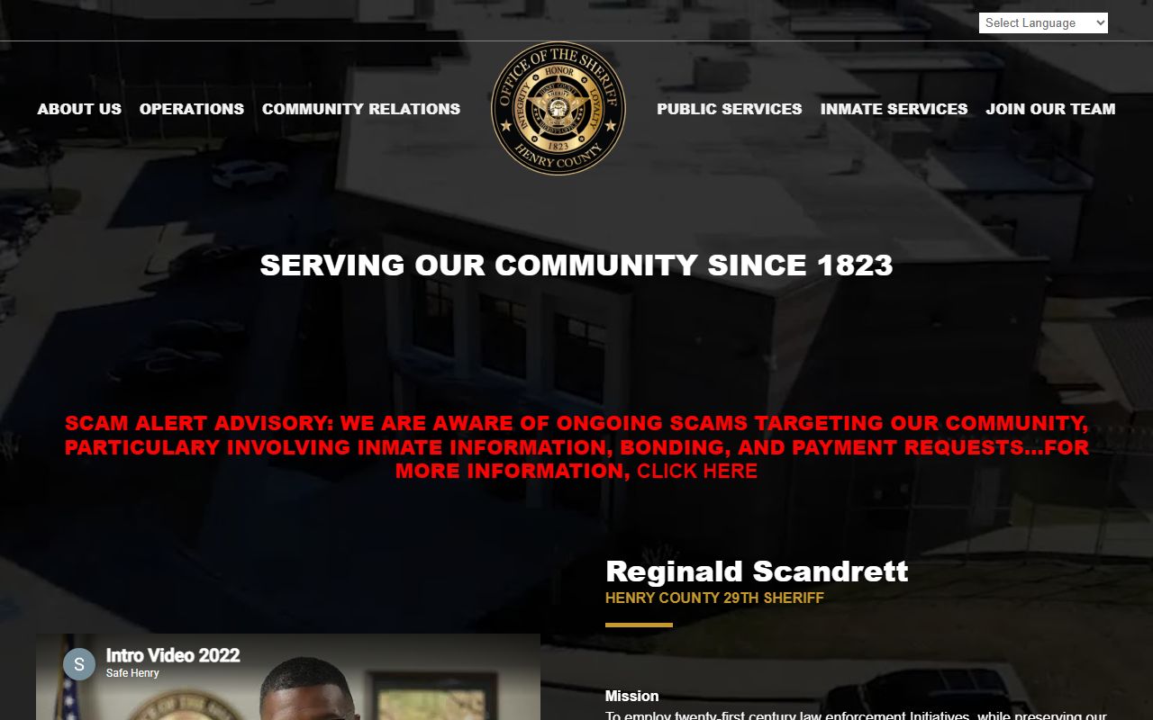 Henry County Sheriff's Office home page used to access the inmate inquiry portal