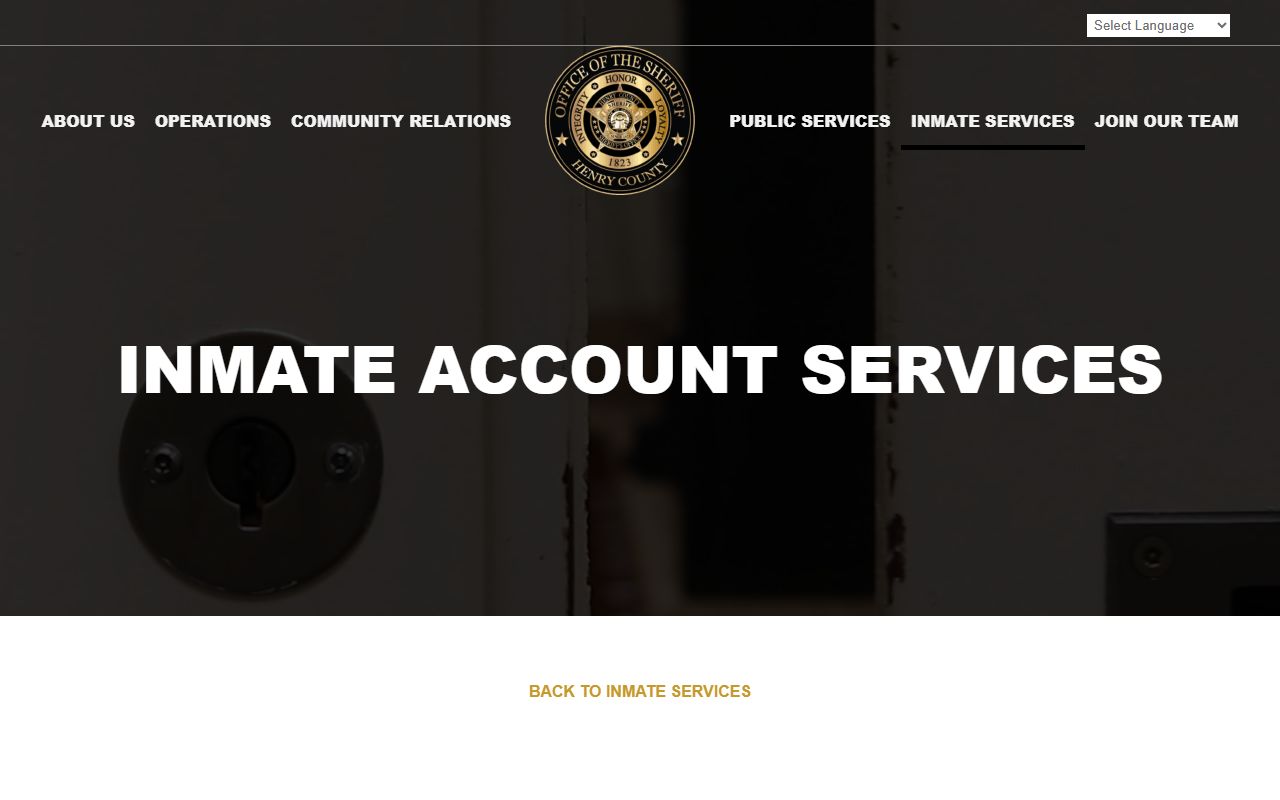 Henry County inmate accounts page with Access Corrections deposit methods