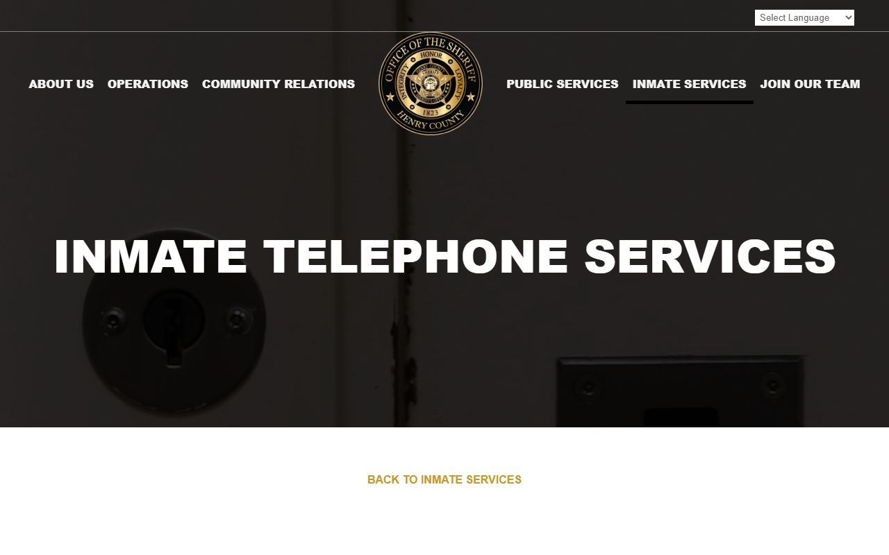 Henry County inmate telephone services page with calling options