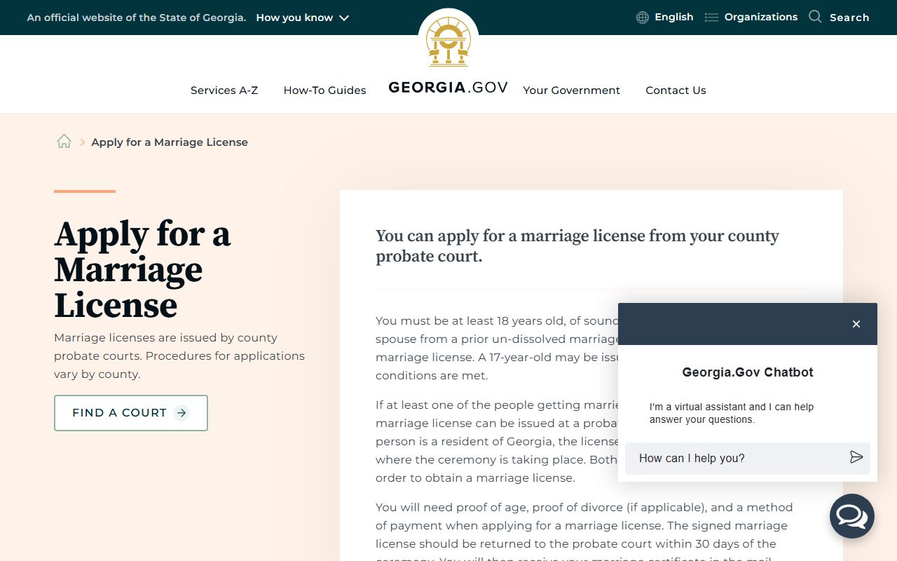Georgia.gov marriage license guide used for Henry County probate applications