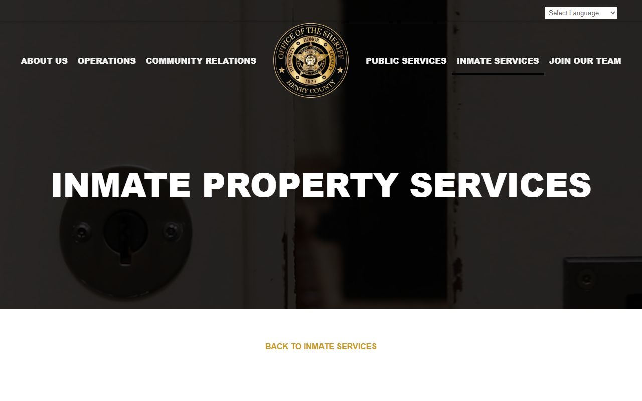 Henry County inmate property services page with pickup rules and deadlines