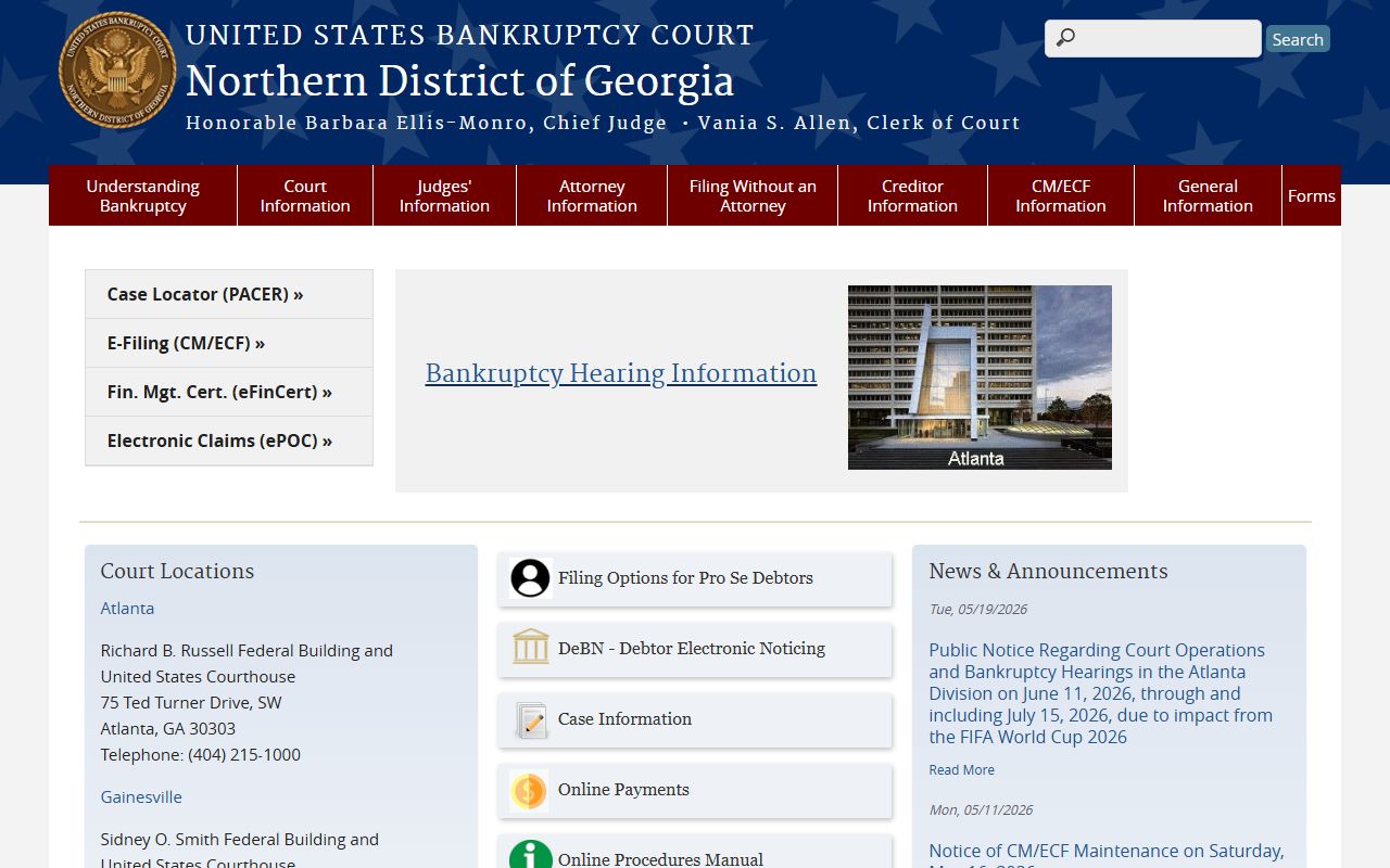U.S. Bankruptcy Court Northern District of Georgia home page covering Henry County